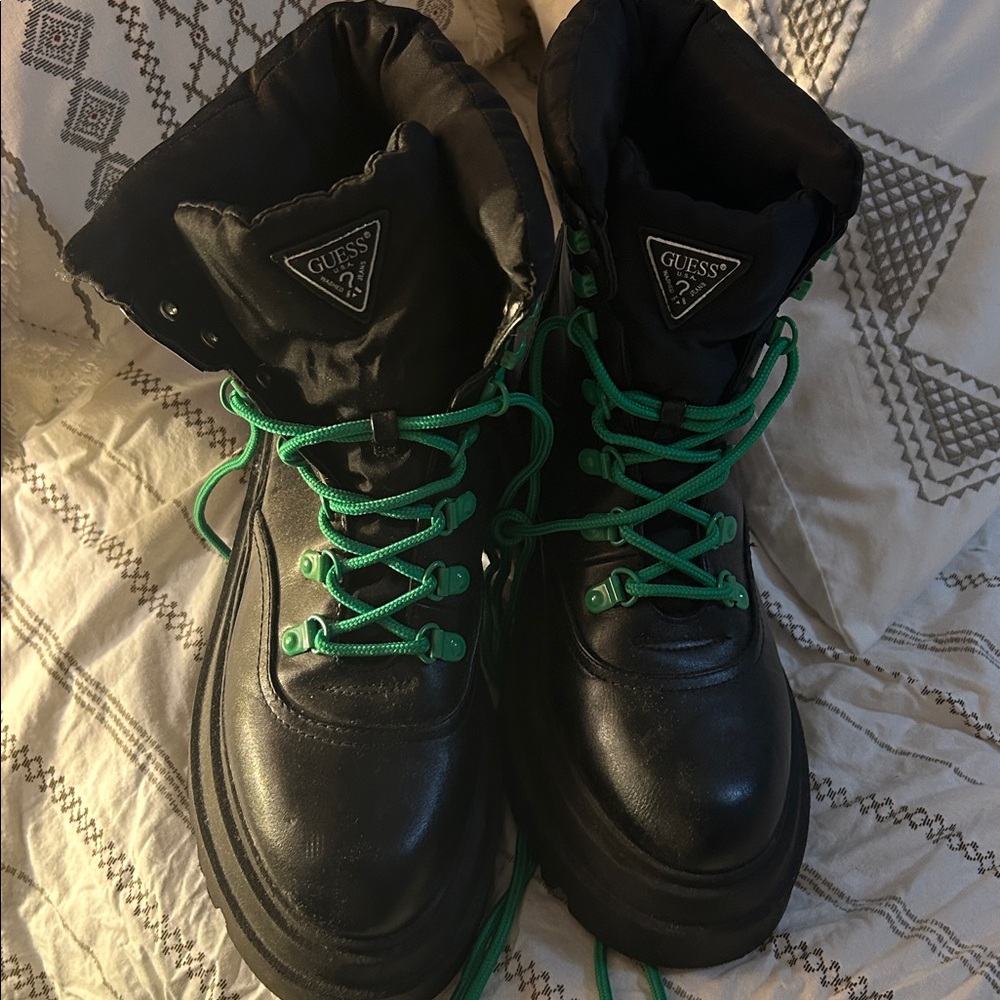 Guess Black Boots with Vibrant Green Accents
